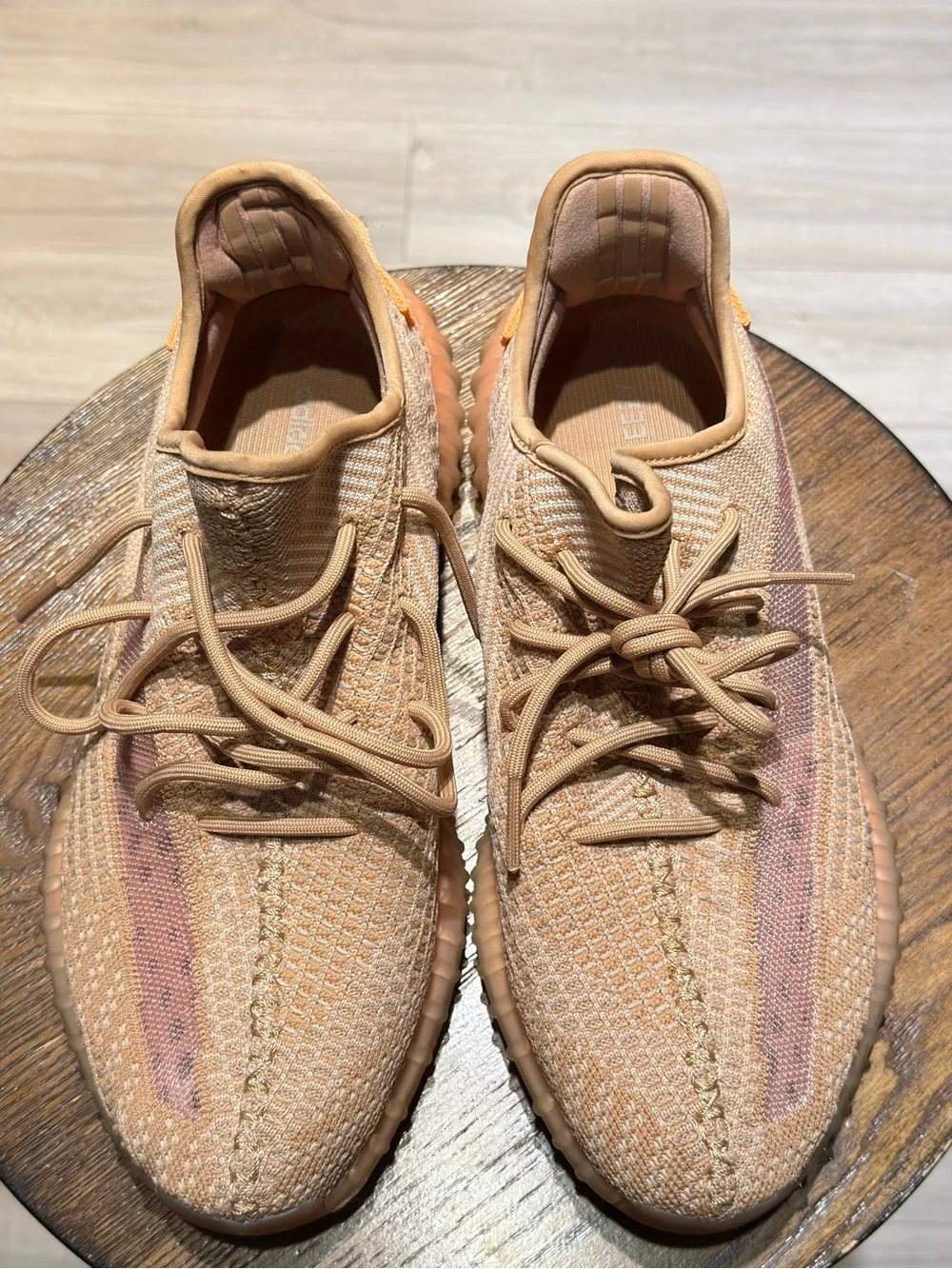 Yeezy Boost 350 V2 in Tan with Pink Stripe